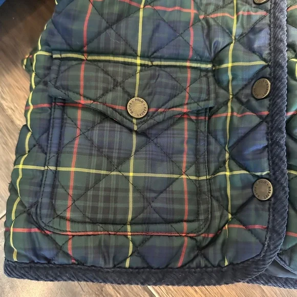 Girl’s Ralph Lauren Green Blue Plaid Quilted Snap Front Puffer Coat - Size 5 EUC - Picture 2 of 7
